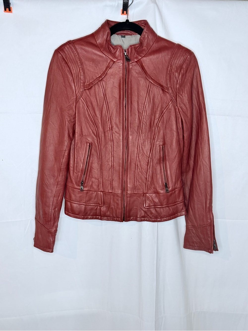 Steve Madden Women's Brick Red Leather Zip Jacket